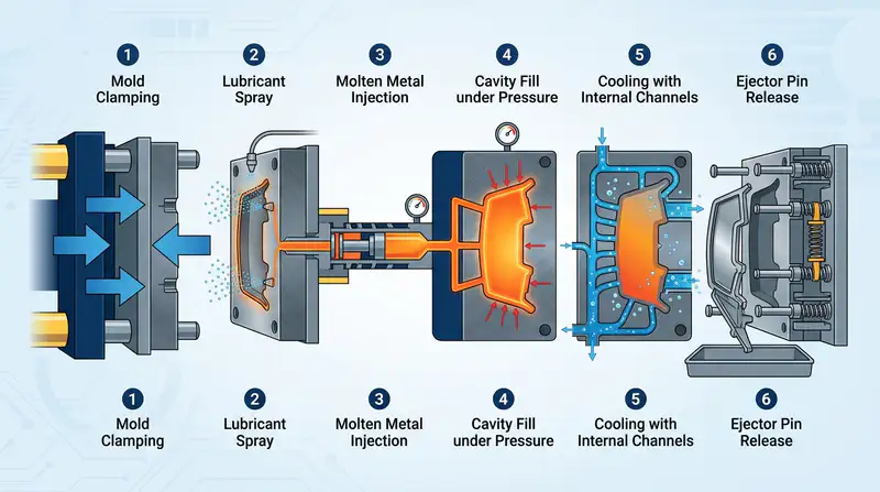 High pressure die casting process step by step diagram for custom die casting services