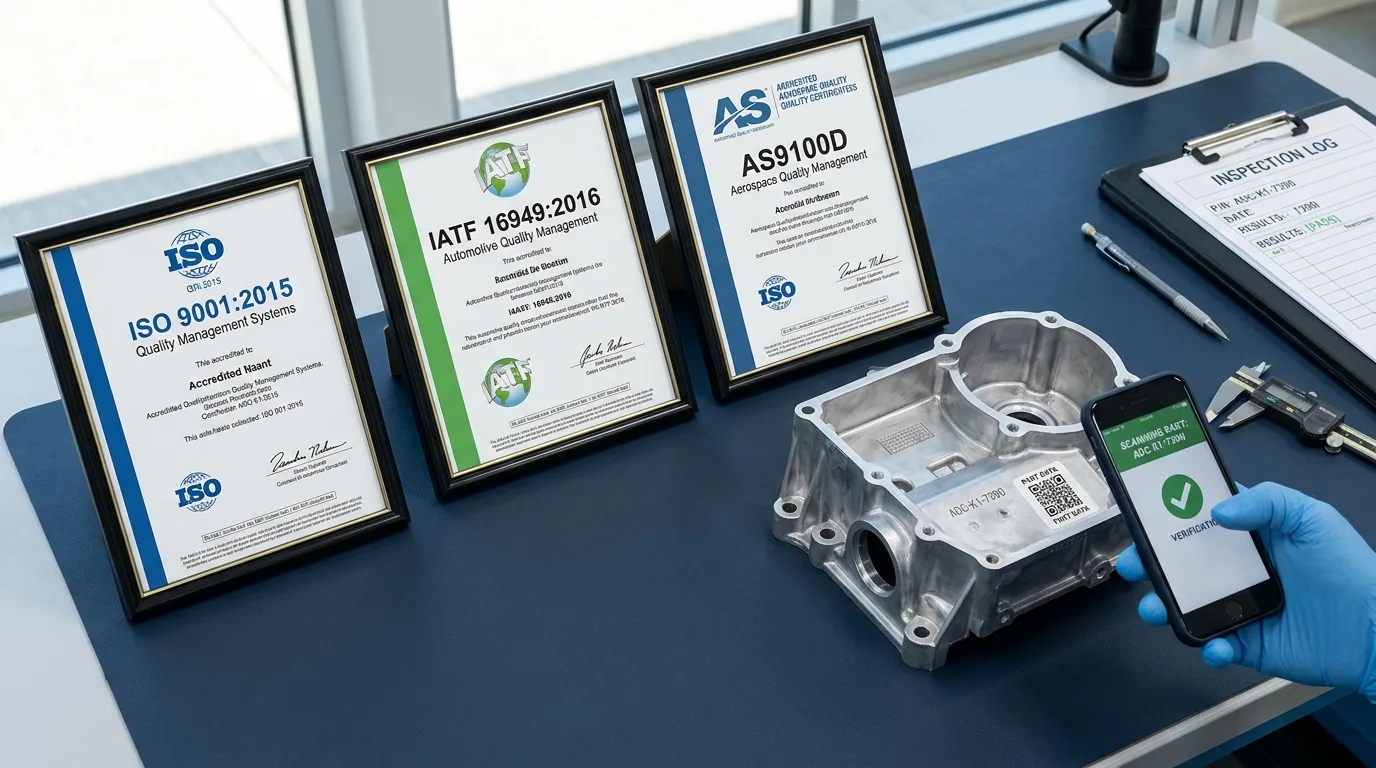 Verifying ISO 9001 IATF 16949 certifications at a Chinese aluminum casting factory