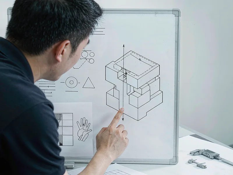 Engineer checking parting line placement on a die casting model in CAD