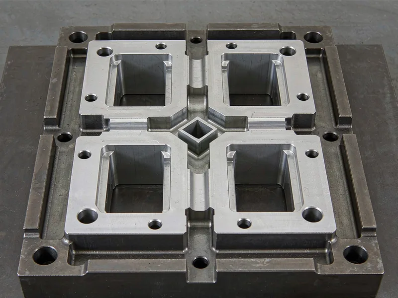 Multi-cavity die layout with balanced runner system feeding each cavity