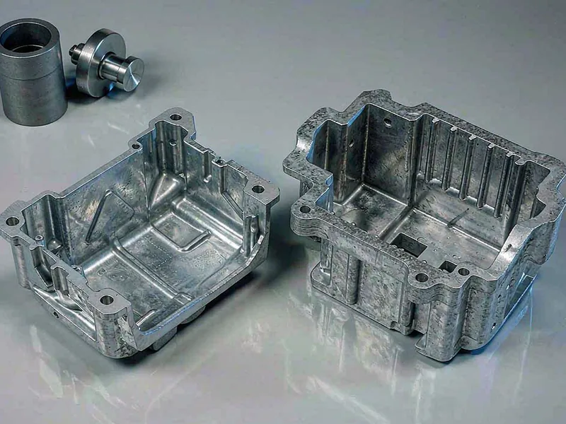 Engineer reviewing wall thickness analysis of an aluminum die casting in CAD